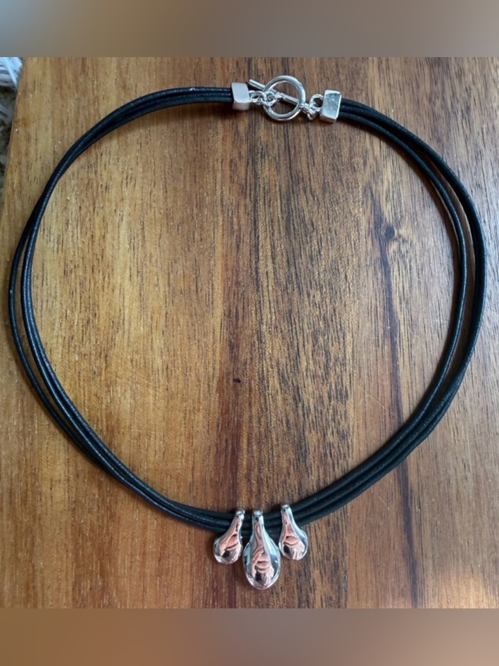 Lauren Ralph Lauren Black Multi-Strand Necklace with Silver Tone Teardrops